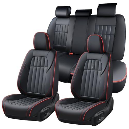FLORICH Leather Seat Cover, Car Seat Covers Full Set, Waterproof Car Seat Protectors 5 Seats, Front and Rear Seat Covers for Cars, Automotive Seat Protector Fit for Most Cars Trucks - BlackRedLine - color: BlackRedLine, size: FullSet