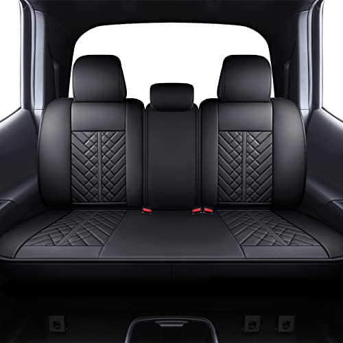 Tomatoman Tacoma Car Rear Seat Covers 2005-2025 2026 Access Double Extended Cab TRD Sport Offroad Limited SR5 V6 Truck with Waterproof Faux Leather Back Cushions(Rear Seat/Black) - color: Rear Seat/Black