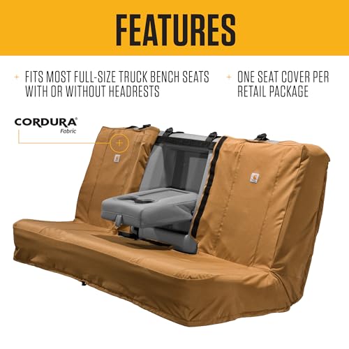 Carhartt Universal Nylon Duck Canvas Automotive Bench Seat Covers, Durable Fitted Full-Size Bench Seat Protection with Rain Defender, Black - color: Black