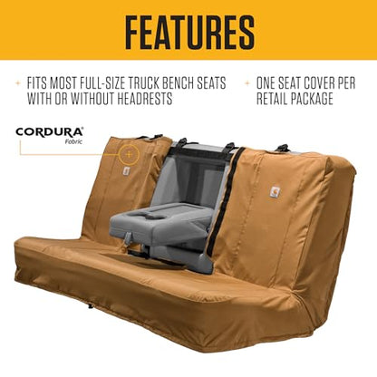 Carhartt Universal Nylon Duck Canvas Automotive Bench Seat Covers, Durable Fitted Full-Size Bench Seat Protection with Rain Defender, Black - color: Black