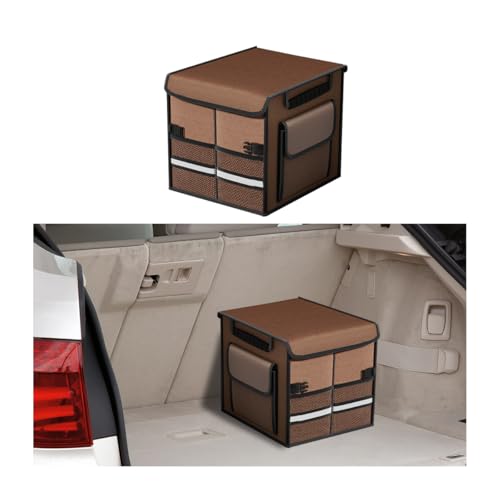 HZEL Car Trunk Organizer with Lid, Foldable Slip Resistant Multi-Compartment Vehicle Cargo Storage Box, Collapsible Waterproof Automotive Trunk Organizer, Universal for SUV Van Truck (Coffee) - color: Coffee