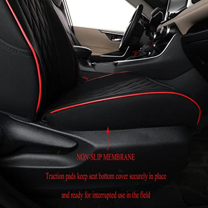 EKR Car Seat Covers for Select Mazda CX-5 Grand (Touring,Touring Reserve) ,Carbon Edition,Carbon Edition Turbo,Signature 2017 2018 2019 2020 2021 2022 - Leatherette (Black with Red Piping) - color: Leather (Black with Red Piping), size: 2017-2025 CX-5 Rea
