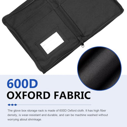 Glove Box Compartment Organizer, Car Registration and Insurance Holder, Oxford Cloth Multi-Pocket Portable Document Case with Smooth Zipper for Auto License Card (Black)