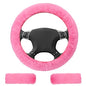 3 PCS Fluffy Steering Wheel Cover Set, 15'' Furry Car Wheel Cover, 2 Seat Belt Shoulder Pads, Anti-Slip Fur Steering Wheel Cover, Winter Warm Fluffy Car Accessories for Women, Pink - color: pink