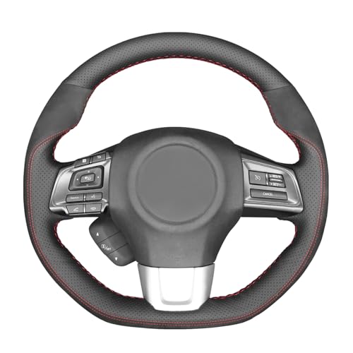 MEWANT Hand Sewing Breathable Car Steering Wheel Cover for Subaru WRX 2015-2021 / WRX STI 2015-2021 Steering Wheels Accessories for Subaru WRX (STI) - color: style-03:PU leather + suede + red thread