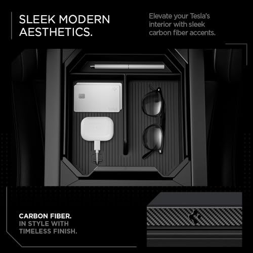 Spigen Center Console Organizer Tray Designed for Tesla Cybertruck Accessories 2026/2025/2024/2023 (Top) (Carbon Edition) - size: Top Organizer