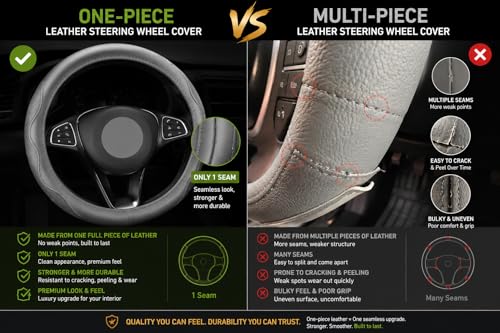 Premium Genuine Leather Steering Wheel Cover 15.5–16 Inch – Non-Slip Silicone Lining, Ergonomic Grip – Fits Ford F-150, RAM 1500, Silverado, Jeep & Trucks/SUVs - color: black, size: 15.5-16 inches