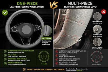 Premium Genuine Leather Steering Wheel Cover 15.5–16 Inch – Non-Slip Silicone Lining, Ergonomic Grip – Fits Ford F-150, RAM 1500, Silverado, Jeep & Trucks/SUVs - color: black, size: 15.5-16 inches