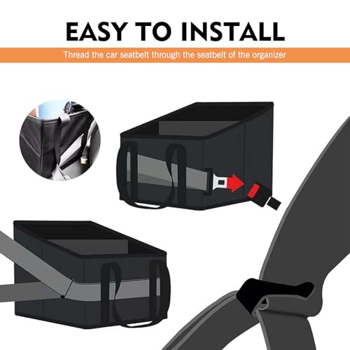 Car Seat Organizer, Backseat Car Organizer, Collapsible Organizers and Storage with Handles and Mesh Pockets, Fit for Front/Rear Consoles Back Seats (Black)