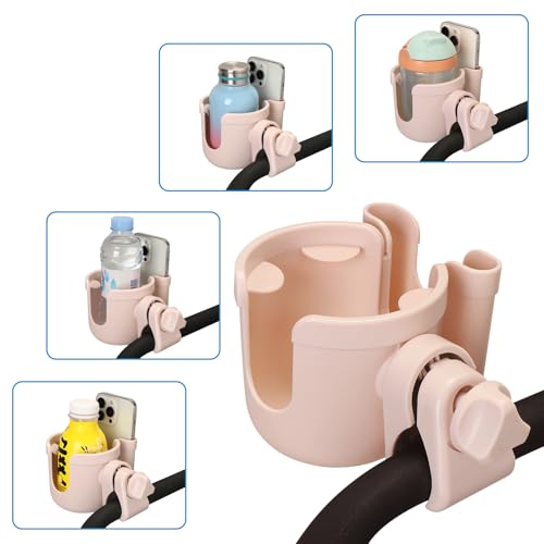 Accmor Stroller Cup Holder with Phone Holder, Bike Cup Holder, Universal Cup Holder for Uppababy Nuna Doona Strollers, 2-in-1 Cup Holder for Walker, Wheelchair, Scooter - color: All Crystal Pink