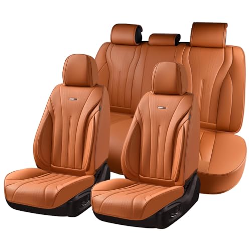 Coverado Brown Seat Covers Full Set, Luxury Leather Seat Covers for Cars, Automotive Seat Covers, Waterproof Car Seat Protector, Front and Back Car Seat Cushions Universal Fit for Most Cars - color: Brown, size: FullSet