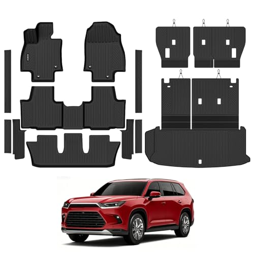 Naibeve Floor Mats for 2024-2026 Toyota Grand Highlander 8 Seats (2nd Row Bench Seat)(Fit for Gas&Hybrid) 2nd Row Backrest Mats & Trunk Mat with Backrest Mats & Door Sill Guards Accessories - size: 7)Grand Highlander 8 Seats|2024-2026
