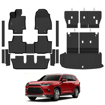 Naibeve Floor Mats for 2024-2026 Toyota Grand Highlander 8 Seats (2nd Row Bench Seat)(Fit for Gas&Hybrid) 2nd Row Backrest Mats & Trunk Mat with Backrest Mats & Door Sill Guards Accessories - size: 7)Grand Highlander 8 Seats|2024-2026