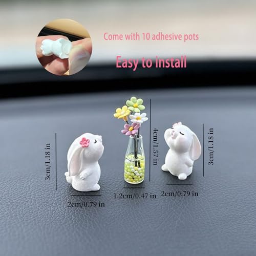 Cute Rabbit Car Dashboard Accessories Flowers Rear View Mirror Decorations, Funny Car Interior Accessories for Girls Women Daisy Charm
