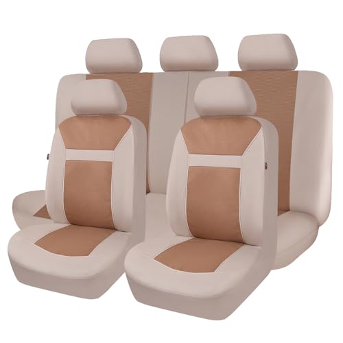 Flying Banner Car Seat Covers Full Set Universal fit Most Car,Truck,SUV and Van Comfortable Airbag Compatible Jacquard & Polyester (Full Set - Low Back, Beige Beige) - color: Beige Beige