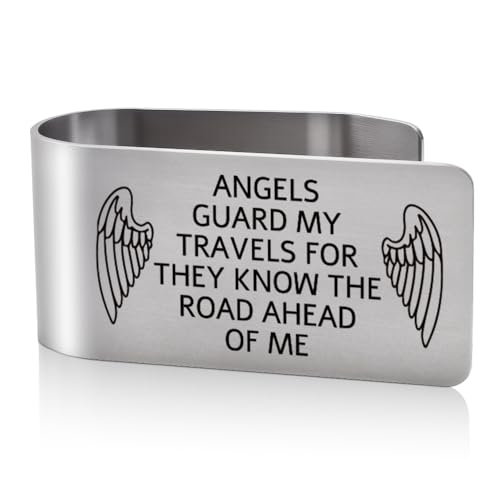 Angels Guard My Travels for They Know Visor Clip for Cars, Travel Angel Car Accessories Gifts for New Driver, Ideal for Safe Journey and Protection for Friend, Travel Companion for Your Safety - color: silver