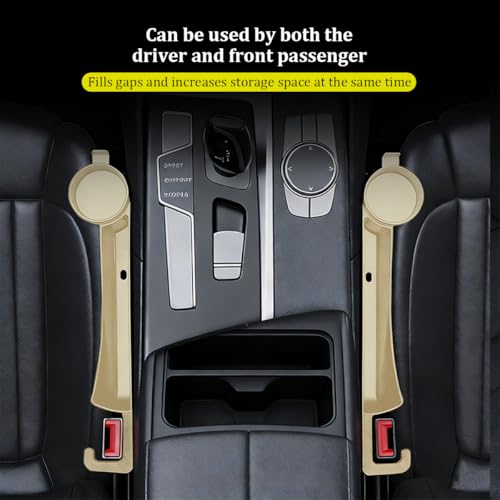 2PCS Car Seat Gap Filler, Soft Carbon Fiber Vehicle Between Seat and Console Organizer with Cup Holder, Prevent Falling Automotive Interior Chair Gap Plug, Universal Fit (Beige) - color: Beige