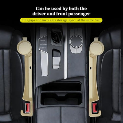 2PCS Car Seat Gap Filler, Soft Carbon Fiber Vehicle Between Seat and Console Organizer with Cup Holder, Prevent Falling Automotive Interior Chair Gap Plug, Universal Fit (Beige) - color: Beige