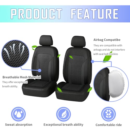 4PCS Cooling Car Seat Covers,Breathable Front Seat Covers with Mesh Construction and Foam Padding,Car Seat Protector to Reduce Back Sweating,Universal Car Interior for Car SUV (Black) - color: Black