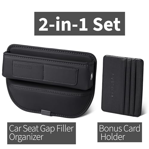 Car Seat Gap Filler Organizer with Charging Hole, In Between Car Seat Catcher for Car, Truck, SUV, Premium PU Leather Interior Accessories, Console Organizer for Phone, Keys and Small Items – Black