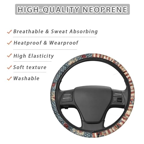 AFPANQZ American Flag Daisy Car Steering Wheel Cover Stretch-on Comfortable Grip Automotive Steering Wheel Cushion Anti-Slip Universal 14-15 inch Machine Washable - color: American Flag Daisy