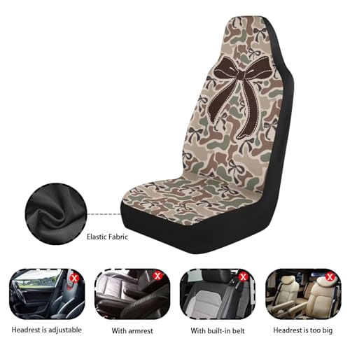 Bow Car Seat Covers Camo Hunting Car Seat Cover Protector Front Seats Easy to Install and Clean Automotive Interior Seats Covers Suitable for Most Cars,SUV,Sedan - color: Bow Camo Hunting