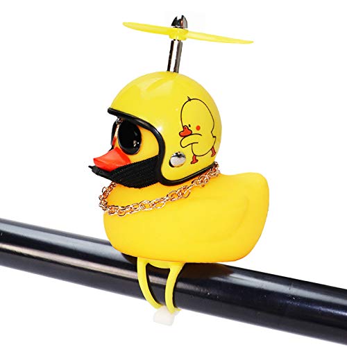 Rubber Duck Toy Car Ornaments Yellow Duck Car Dashboard Decorations Squeeze Duck Bicycle Horns with Propeller Helmet - color: Duck