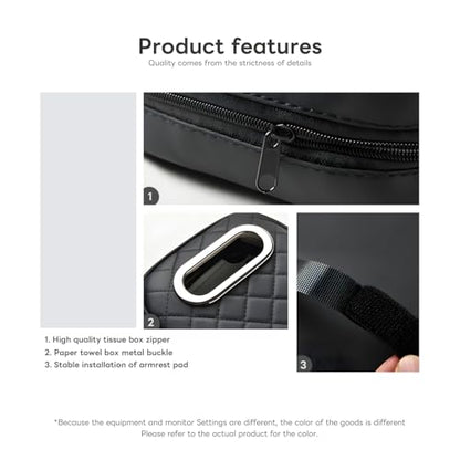 Car Armrest Pad, Universal Armrest Cushion Pad, Leather Armrest Box Pad - color: Without cup holder, Grey
