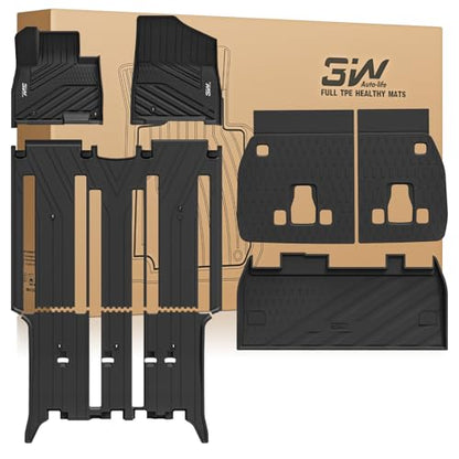 3W Floor Mats & Seatback Mats & Cargo Liner for Kia Carnival Hybrid 2025 2026（Only Fit 8 Seats）,Custom Fit All Weather TPE Full Set Floor Liner Trunk Mat with Backrest Mats Accessoires, Black - size: 1.For Kia Carnival | 25-26 | Full Set