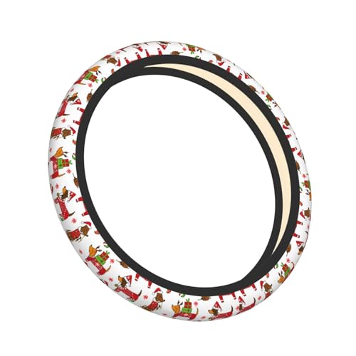 Christmas Dachshund Dog Car Steering Wheel Cover,Non-Slip Elastic Neoprene-Sweat Car Accessories,Universal 15 Inch Fit Auto, Vans Trucks,Suvs, Truck - color: Dachshund Dog