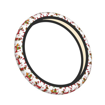 Christmas Dachshund Dog Car Steering Wheel Cover,Non-Slip Elastic Neoprene-Sweat Car Accessories,Universal 15 Inch Fit Auto, Vans Trucks,Suvs, Truck - color: Dachshund Dog