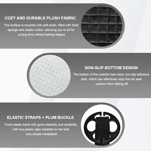 DXNQ Car Seat Cushion, Soft Plush Auto Seat Cover with Non-Slip Silicone Bottom & Storage Pocket, Universal Breathable Vehicle Seat Cushion Pad for Car Truck SUV, Black - color: Black