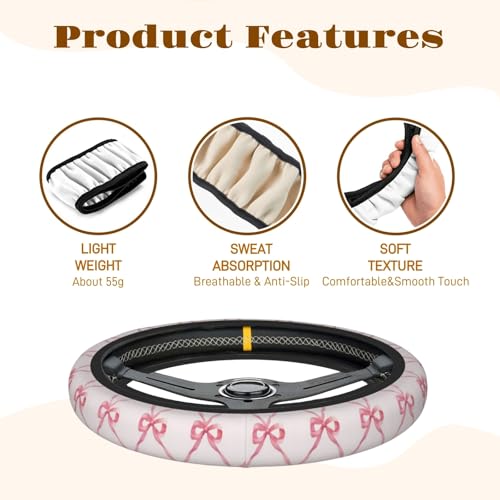 Steering Wheel Cover Accessories Neoprene Cover, Breathable Non-Slip Easy to Install Suitable for Women Men, 14.5-15.5 Inch for Car SUV Van Truck Universal - Pink Bow - color: Pink Bow