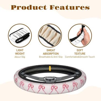 Steering Wheel Cover Accessories Neoprene Cover, Breathable Non-Slip Easy to Install Suitable for Women Men, 14.5-15.5 Inch for Car SUV Van Truck Universal - Pink Bow - color: Pink Bow