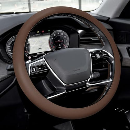 Car Steering Wheel Cover, Silicone Car Steering Wheel Protective Cover, 33-40 CM Anti-Slip Soft Comfortable Steering Wheel Cover for Women Men, Universal Accessories Fit Cars Trucks SUVs (Coffee) - color: Coffee