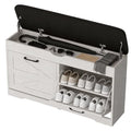 39" Shoe Storage Bench with Padded Seat Cushion & Lift Top Storage Box & 2 Flip Drawers, Small Entryway Shoe Rack Bench with 2 Doors and Adjustable Shelf, Shoes Cabinet for Hallway, Living Room, White