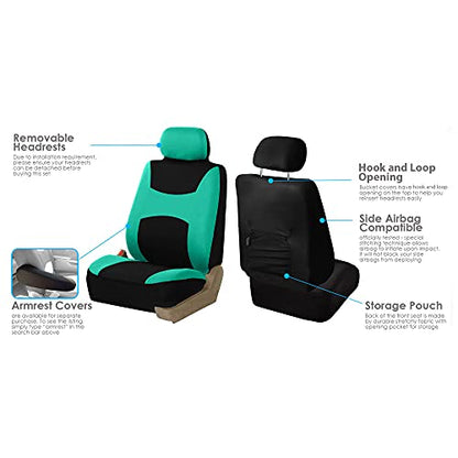 FH Group Stylish Full Set Car Set Covers Front Set and Rear Split Function, Airbag Compatible – Universal Fit for Cars Trucks & SUVs (Mint/Black) - color: Mint