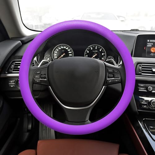 Car Steering Wheel Cover, 13 to 14.17 inches Non-Slip Silicone Steering Wheel Protector, Car Accessories Thin Soft Leather Texture Steering Wheel Protective Cover for Most Cars (Purple) - color: Purple