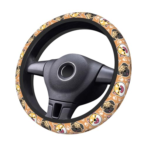 Cute Dog Print Neoprene Steering Wheel Cover Anti-Slip Elastic Pet Face Steering Wheel Protective Cover 15in Universal Car Accessories Fit Cars, SUVs, Auto - color: Pet Dog Print