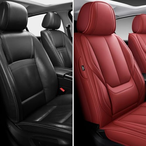 MINGBRON Front Car Seat Covers, Leather Car Seat Covers, Fit for Most Cars SUV and Most Sedan Red - color: Red 3, size: 2 Seat Covers (Front Only)