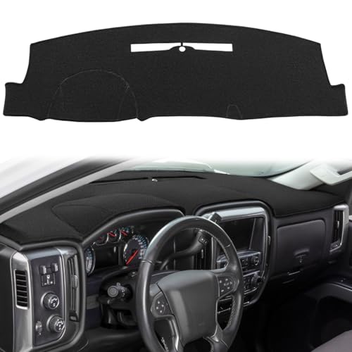 Dash Cover Custom Fit for 2014-2018 Chevy Chevrolet Silverado/GMC Sierra 1500,2015-2019 Chevy Silverado/GMC Sierra 2500HD 3500HD,Dashboard Pad Carpet no Forward Collision Alert (14-18,Black) Y32 - color: 14-18 Black