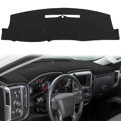 Dash Cover Custom Fit for 2014-2018 Chevy Chevrolet Silverado/GMC Sierra 1500,2015-2019 Chevy Silverado/GMC Sierra 2500HD 3500HD,Dashboard Pad Carpet no Forward Collision Alert (14-18,Black) Y32 - color: 14-18 Black
