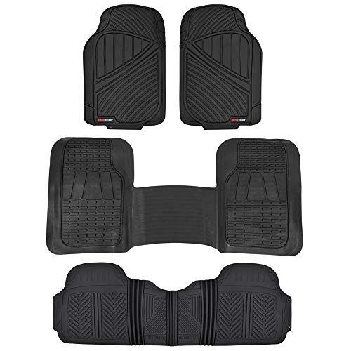 Motor Trend FlexTough 3-Row Heavy Duty Rubber Floor Mats & Liners Mega Truck/SUV/Van Combo - Heavy Duty All Weather Protection, Universal Trim to Fit, Black - color: Black
