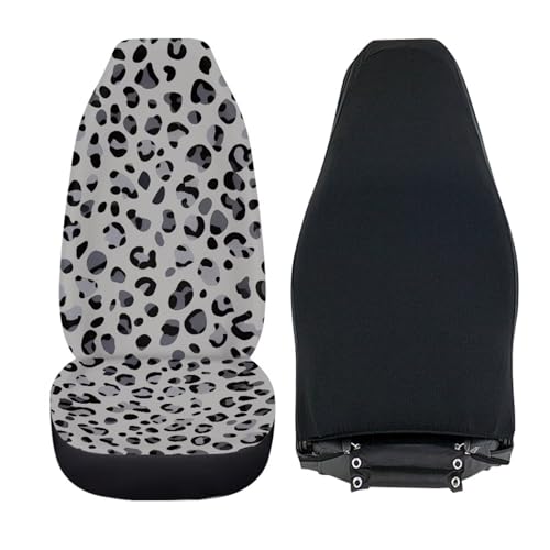 Grey Leopard Print 2pcs Car Seat Covers Front Thin Seats Protectors with Elastic Strap Universal Fit for Vehicles Easy to Install - color: Grey Leopard