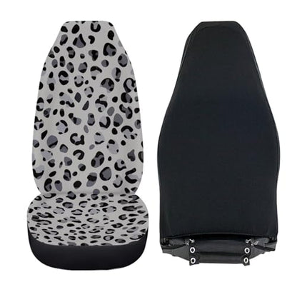 Grey Leopard Print 2pcs Car Seat Covers Front Thin Seats Protectors with Elastic Strap Universal Fit for Vehicles Easy to Install - color: Grey Leopard