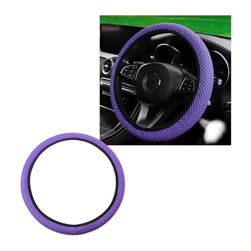 Elastic Stretch Steering Wheel Cover, 15"×15" Microfiber Breathable Ice Silk Steering Wheel Protector, Anti-Slip Elastic Steering Wheel Cover for Men Women, Car Accessories (Purple)