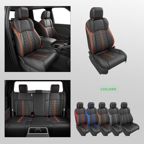 Custom Seat Covers for Tacoma 4th Gen 2024 2025 2026 Double Cab SR5/TRD Sport/TRD Off-Road/SR Full Set with Console Covers, Waterproof Leather Back and Front Seat Protectors Black Brown
