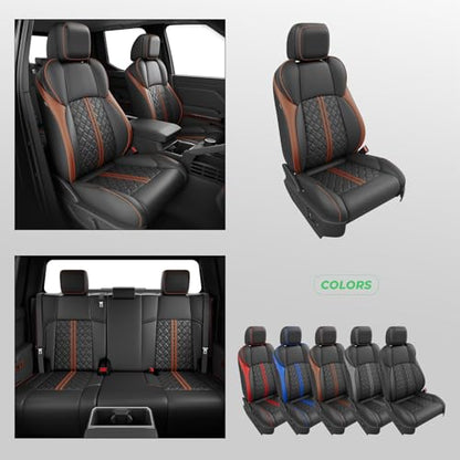 Custom Seat Covers for Tacoma 4th Gen 2024 2025 2026 Double Cab SR5/TRD Sport/TRD Off-Road/SR Full Set with Console Covers, Waterproof Leather Back and Front Seat Protectors Black Brown