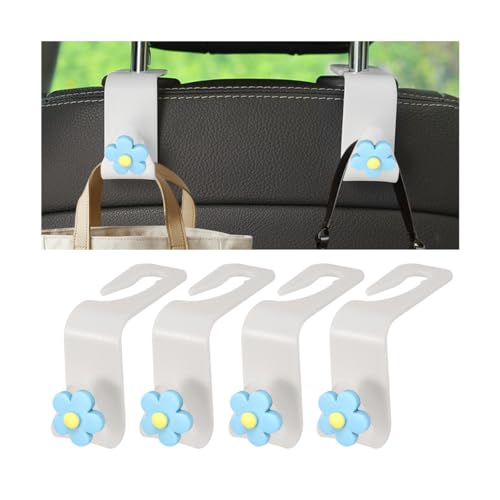 4 PCS Car Headrest Hook, Multifunctional Flower Vehicle Seat Back Storage Hook, Cute Automotive Seatback Organizer Hanger for Purse Grocery Bag Handbag, Universal Fit (Beige/Blue) - color: Beige/Blue