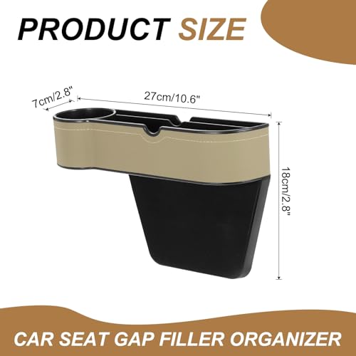 HARFINGTON Car Seat Gap Filler Organizer 10.6 x 7.1 x 2.8 Inch ABS+Leather Universal Car Organizer Storage Box Between Seat and Console (Left) with Cup Holders for Phone Keys, Beige - color: Beige